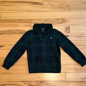 Polo by Ralph Lauren Boys' Dark Green & Navy Plaid Shawl Collar Sweatshirt